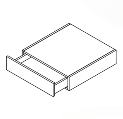 A line drawing of a drawer partially pulled out from a rectangular box.